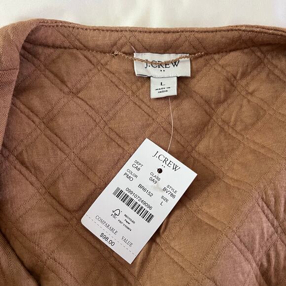 NWT J.Crew Quilted Jacket Tan Classic Cotton Top Patch Pockets Size L Preppy - Picture 9 of 11